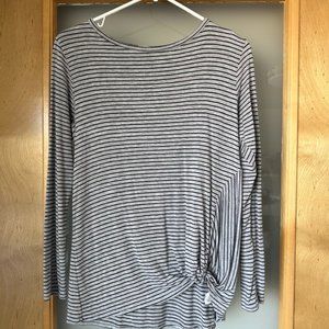 Grey and Black Pinstripe Top with Bunching on bottom